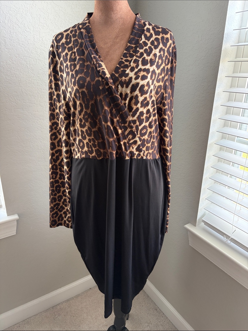 SHEIN Leopard Print Long Sleeve Dress in Brown and Black